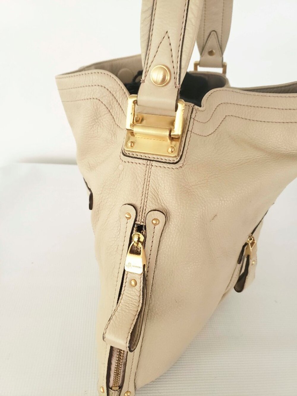 B. Makowsky Beige/Light Tan Pebbled Leather Tote Bag - Picture 5 of 9